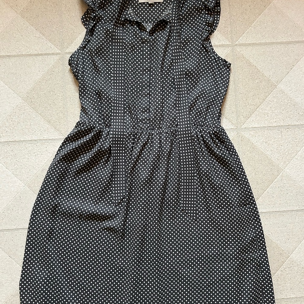 LOFT White and Gray Buttoned Midi Sundress